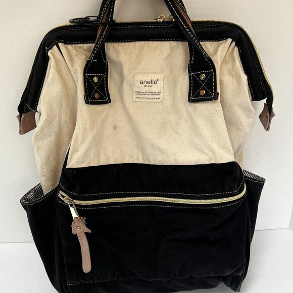 Anello Unisex Adults Black & Tan Adjustable Strap Backpack Rucksack Laptop Tote - Picture 1 of 12